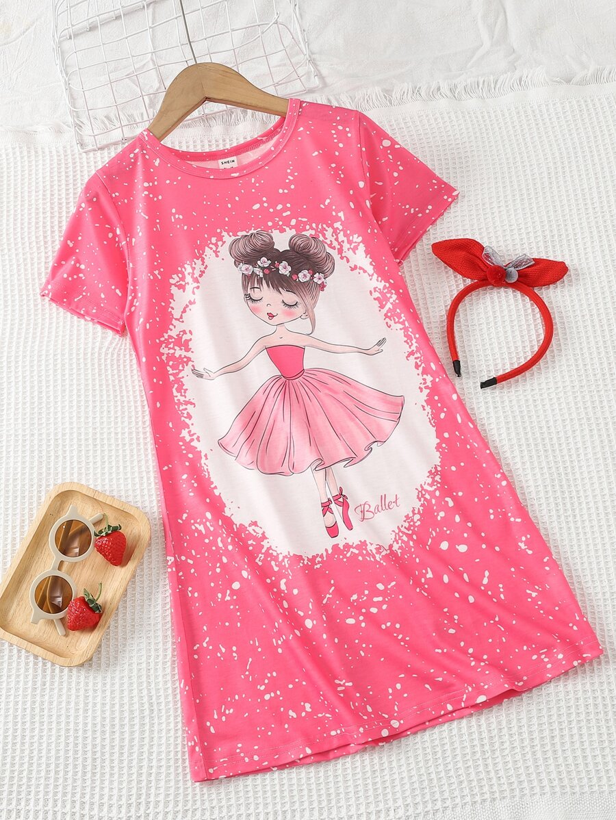 女孩鄉村風格睡衣，印有跳舞女孩和字母印花