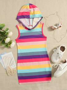 SHEIN Młoda dziewczyna Kolorowe bloki Pasek Sukienka z kapturem - Wielokolorowe - Zobacz 1