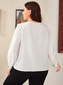 SHEIN Frenchy Blusa con bordado floral de manga farol - Blanco - Ver 2