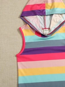 SHEIN Młoda dziewczyna Kolorowe bloki Pasek Sukienka z kapturem - Wielokolorowe - Zobacz 4