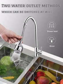 1pc Stainless Steel Faucet Extender, Double Water Outlet Method Pressurized Faucet Head, With Elastic Band Converter, For Home - Silver - View 4