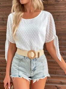 SHEIN VCAY Women Blouses Simpul Plain Boho - Putih - View 1
