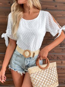 SHEIN VCAY Women Blouses Simpul Plain Boho - Putih - View 3
