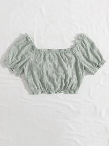 SHEIN WYWH Drawstring Ruched Crop Blouse - Mint Green - View 2