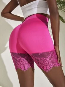 SHEIN Unity Contrast Eyelash Lace Cycling Shorts - Hot Pink - View 2