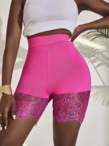 SHEIN Unity Contrast Eyelash Lace Cycling Shorts - Hot Pink - View 3