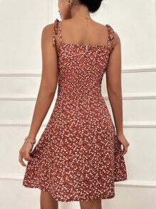 SHEIN LUNE Đầm Thắt nút Dây kéo Nếp gấp Phần Ngực Họa tiết hoa Boho - Nhiều màu - Xem 2