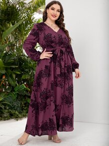 Mulvari Vestido con cinturón con estampado floral - Morado - Ver 4