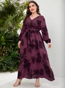 Mulvari Vestido con cinturón con estampado floral - Morado - Ver 6