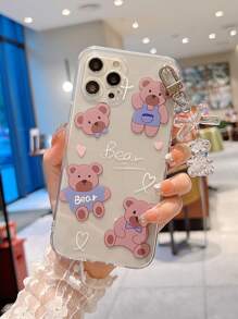 Hộp đựng điện thoại trong suốt hình gấu hoạt hình với mặt dây chuyền hình gấu - Nhiều màu - Xem 1