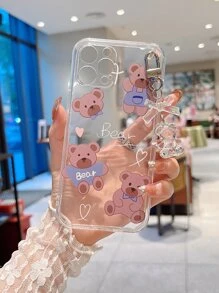 Hộp đựng điện thoại trong suốt hình gấu hoạt hình với mặt dây chuyền hình gấu - Nhiều màu - Xem 2