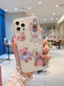 Hộp đựng điện thoại trong suốt hình gấu hoạt hình với mặt dây chuyền hình gấu - Nhiều màu - Xem 3