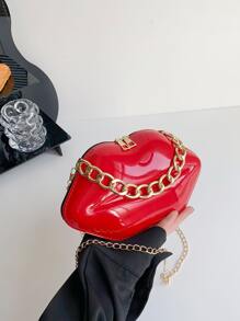 Túi xách da bóng thời trang hình đôi môi có dây đeo xích Valentine - Đỏ - Xem 4