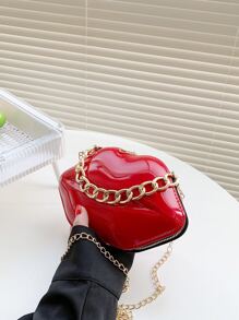 Túi xách da bóng thời trang hình đôi môi có dây đeo xích Valentine - Đỏ - Xem 5