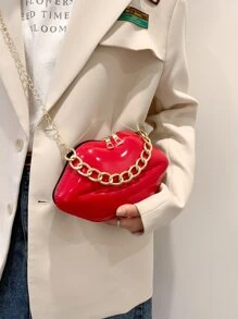 Túi xách da bóng thời trang hình đôi môi có dây đeo xích Valentine - Đỏ - Xem 6