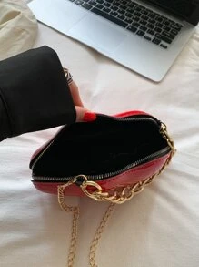 Túi xách da bóng thời trang hình đôi môi có dây đeo xích Valentine - Đỏ - Xem 7