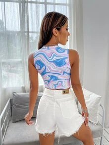 Marbled Print Crop Tank Top - Multicolor - View 2