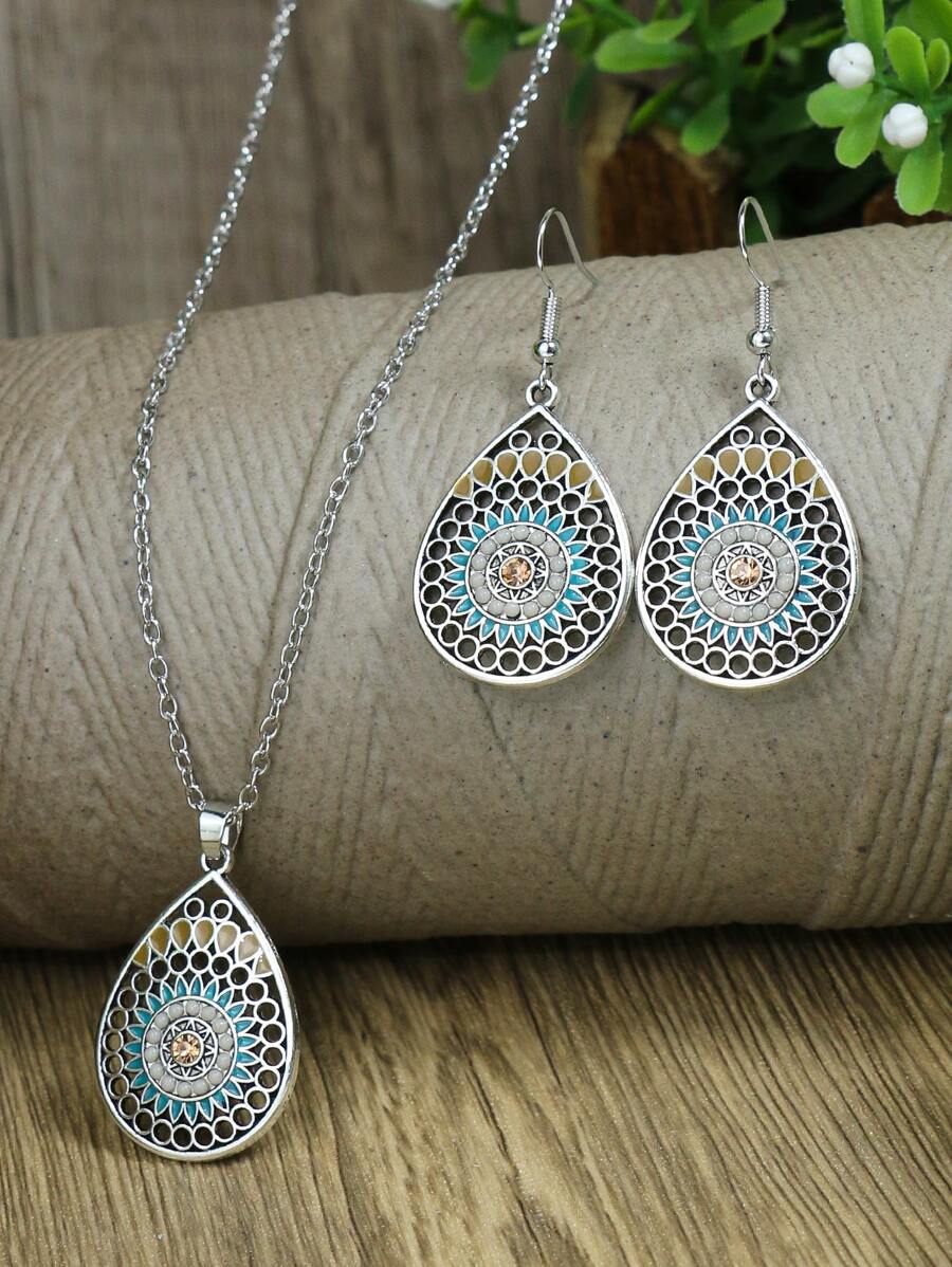 TopHanqi 3入組鏤空水滴裝飾首飾套裝 - 彩色 - 查看 1