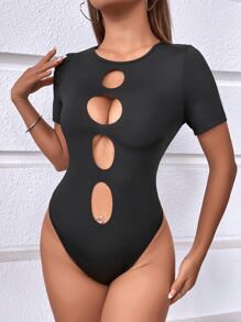 Body con abertura escalonada - Negro - Ver 1