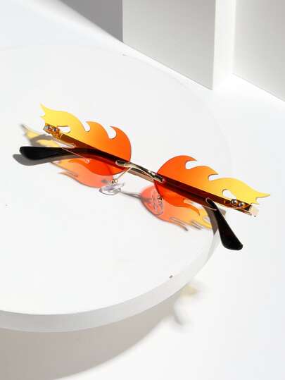 1 Pair Gradient Rainbow Frameless Flame Shaped Fashion Glasses, Suitable For Music Festivals, Carnivals, Parties, Unisex, Gradient Green, Blue, Red, Valentine's Day, Y2K Style Acrylic Gradient Multi-Color Glasses