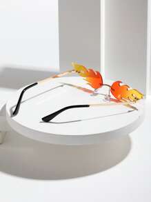 1 para okularów gradientowych w kształcie płomienia, tęczowych, bezramkowych, modnych, odpowiednich na festiwale muzyczne, karnawały, imprezy, unisex, gradientowe zielone, niebieskie, czerwone, walentynki, akrylowe okulary gradientowe w stylu Y2K - Ombre - Zobacz 3