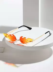 1 para okularów gradientowych w kształcie płomienia, tęczowych, bezramkowych, modnych, odpowiednich na festiwale muzyczne, karnawały, imprezy, unisex, gradientowe zielone, niebieskie, czerwone, walentynki, akrylowe okulary gradientowe w stylu Y2K - Ombre - Zobacz 4