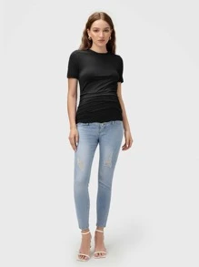 SHEIN Maternity Solid Ruched Tee - Black - View 3