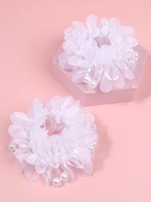 2入組女孩可愛白色編織珠子百花頭箍,適合日常穿著、度假或節日 - 白色 - 查看 2