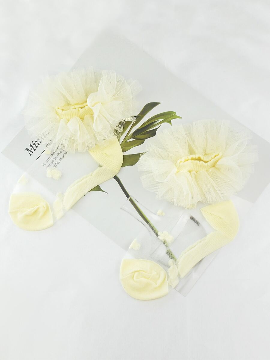 小女童網紗邊襪子 - 黃色 - 查看 1