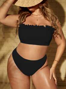 SHEIN Swim Curve Plus Size Appliques Bandeau Bikini Set Summer Beach - Black - View 1