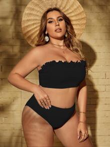SHEIN Swim Curve Plus Size Appliques Bandeau Bikini Set Summer Beach - Black - View 3