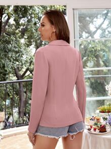 SHEIN Privé 素色西裝領單釦西裝外套 - 藕粉色 - 查看 2