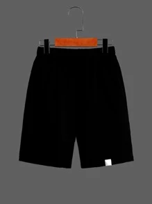 SHEIN Quần Short Trai Đắp vá Túi màu trơn Giải trí - màu đen - Xem 1