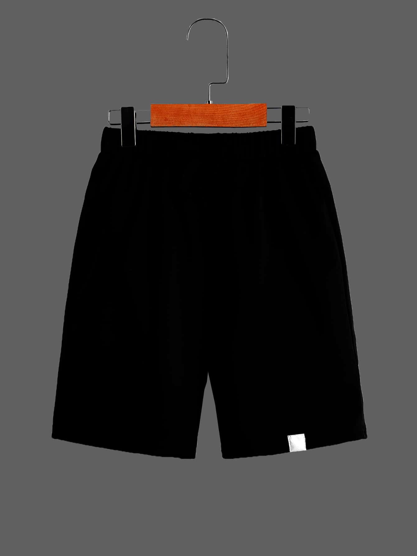 SHEIN Quần Short Trai Đắp vá Túi màu trơn Giải trí - màu đen - Xem 1