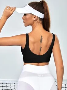 CourtClass Light Support Solid Padding Sports Bra,Women Tennis Outfit - Black - View 2