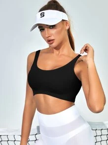CourtClass Light Support Solid Padding Sports Bra,Women Tennis Outfit - Black - View 3