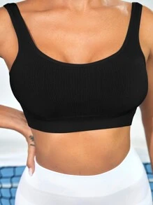 CourtClass Light Support Solid Padding Sports Bra,Women Tennis Outfit - Black - View 4
