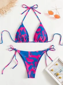 Swim Vcay 夏季沙灘迷彩印花三角形綁帶比基尼 - 彩色 - 查看 5