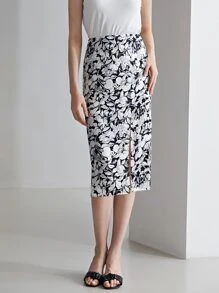 MOTF PREMIUM 100% SILK FLORAL MIDI SKIRT - Black and White - View 9