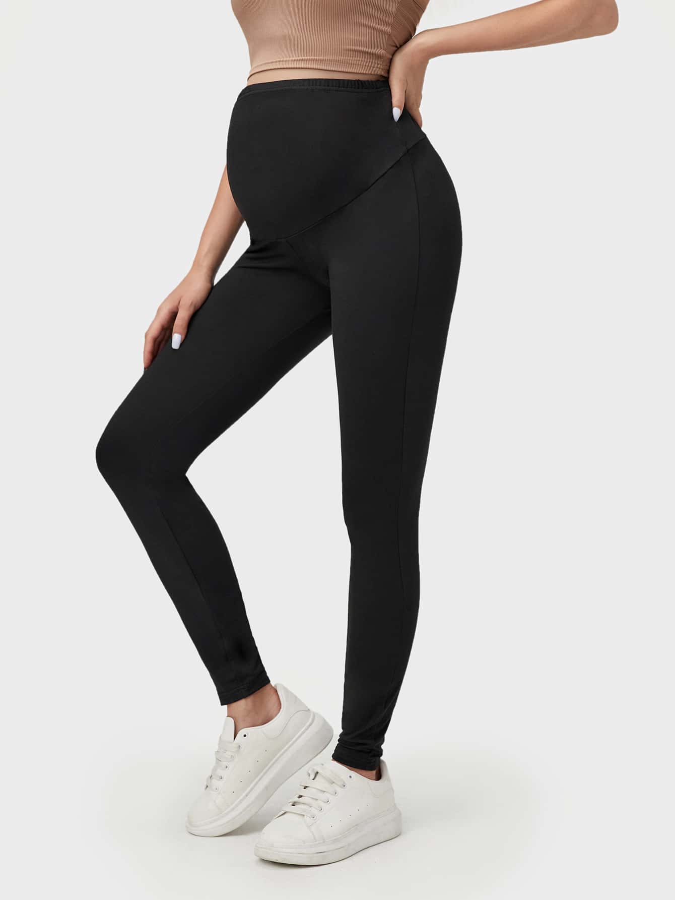 SHEIN BASICS Maternity Wide Waistband Solid Leggings sa2202216231869119