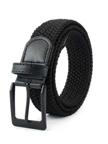 Men Square Buckle Woven Belt Boho - Black - View 1