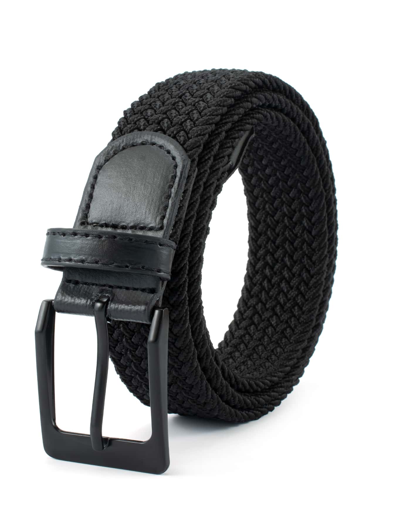 Men Square Buckle Woven Belt Boho - Black - View 1