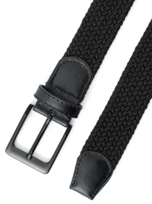 Men Square Buckle Woven Belt Boho - Black - View 3