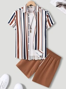 Manfinity Homme Bộ hai mảnh Nam Dây kéo Nút phía trước Sọc In ngẫu nhiên Giải trí - Nhiều màu - Xem 1