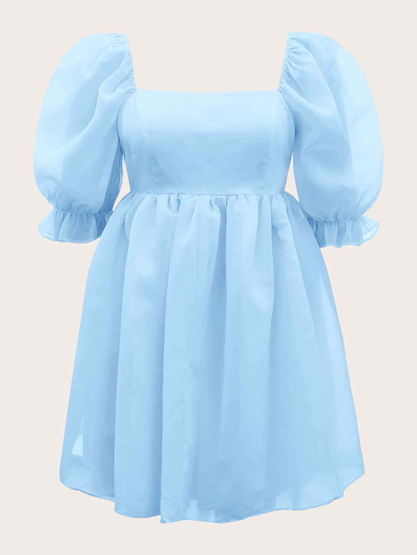 SHEIN MOD Plus Square Neck Puff Sleeve Dress - Baby Blue - View 1