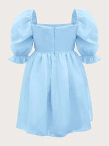 SHEIN MOD Plus Square Neck Puff Sleeve Dress - Baby Blue - View 2
