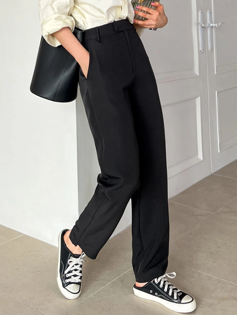 DAZY Solid Slant Pocket Pants Women Dress Pants - Black - View 1
