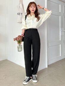 DAZY Pantaloni eleganți pentru femei cu buzunar oblic și solide