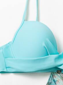 SHEIN Swim 夏季沙灘花卉交叉推桿比基尼附和服 - 彩色 - 查看 3