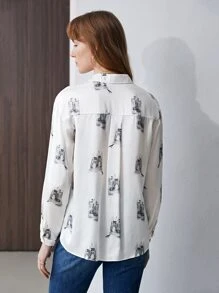 MOTF X Dina Brodsky 100% SILK PRINTED SHIRT - White - View 2